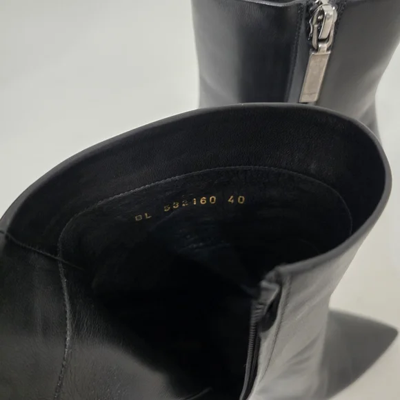 Saint Laurent Opyum Black Calfskin Ankle Boots Gold Heel Women’s Size 40 - Picture 6 of 14